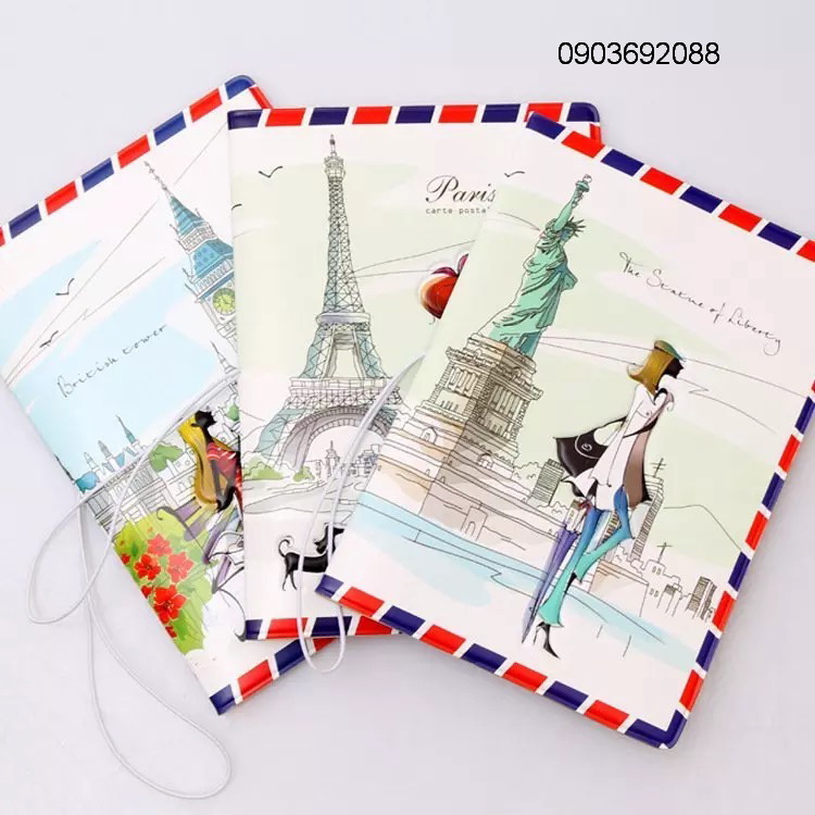 Ví đựng hộ chiếu/ passport du lịch da PU I Love Paris, I Love London, I Love America