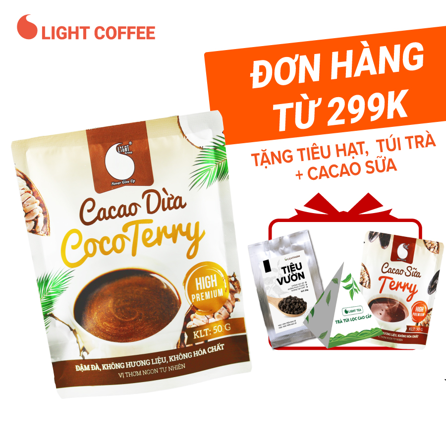 Bột CACAO DỪA CocoTerry độc đáo , thơm ngon , vị tự nhiên , đặc biệt không pha trộn hương liệu , gói 50g, Hũ 230g-650g