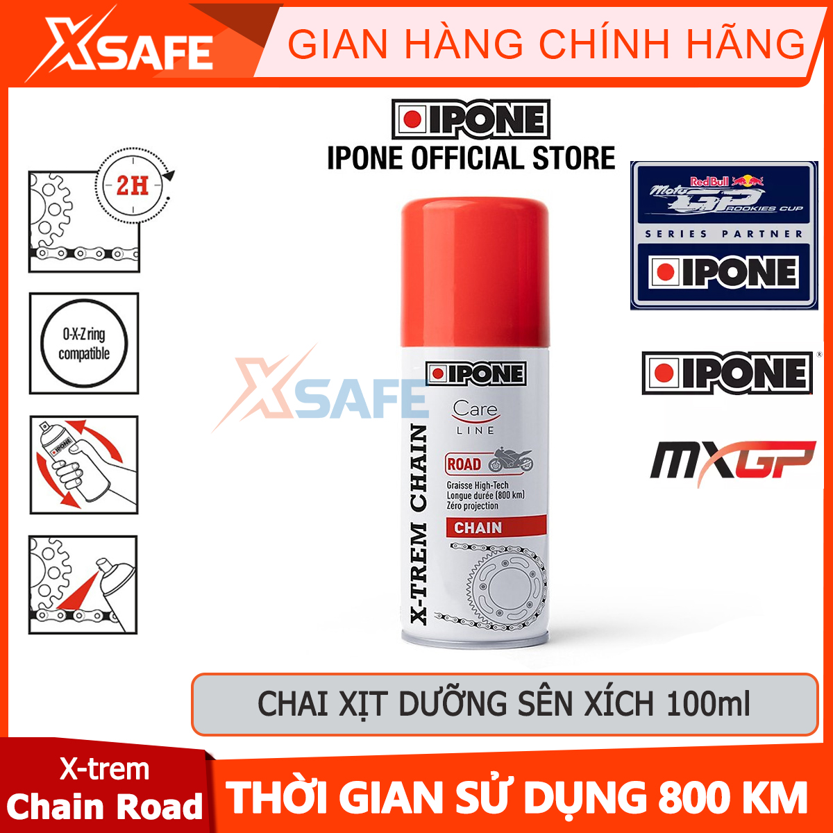 Xịt dưỡng sên cao cấp ipone x-trem chain road 100ml chai xịt vệ sinh bảo dưỡng bôi trơn xích xe, chai bảo dưỡng sên hàng chính hãng