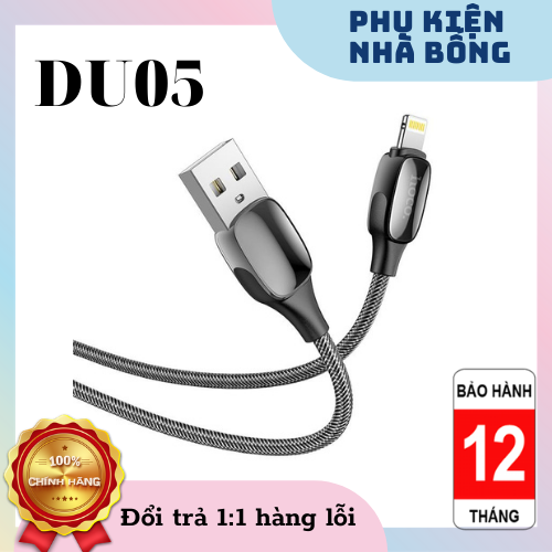Cáp sạc nhanh hoco du05 lighting tự ngắt báo đèn, cáp dây dù bền chắc