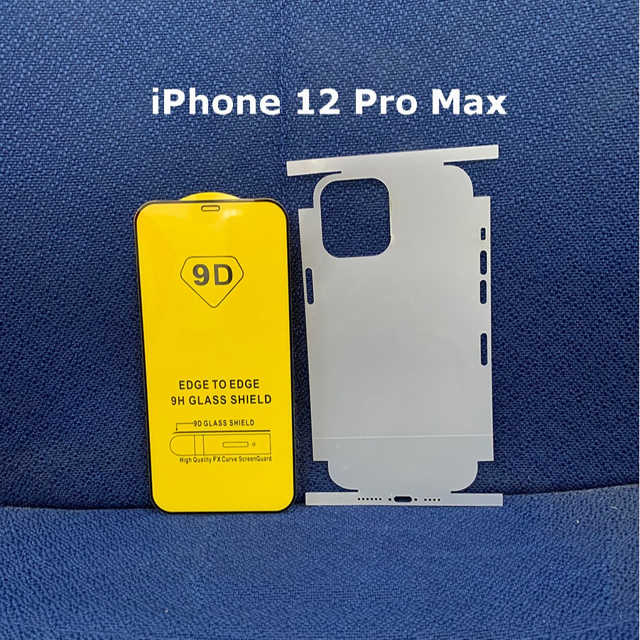 Combo kính cường lực + dán ppf mặt lưng full viền lỗ loa cho iPhone 12 Pro Max