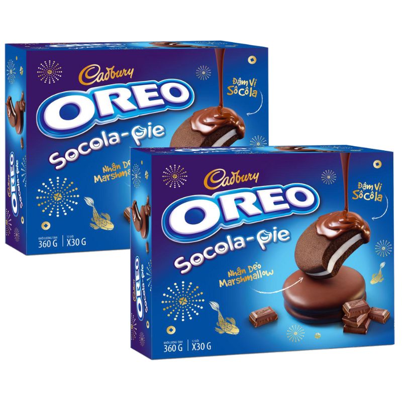 Combo 2 Hộp Bánh Oreo Pie socola vị vani, dâu  hộp 360g