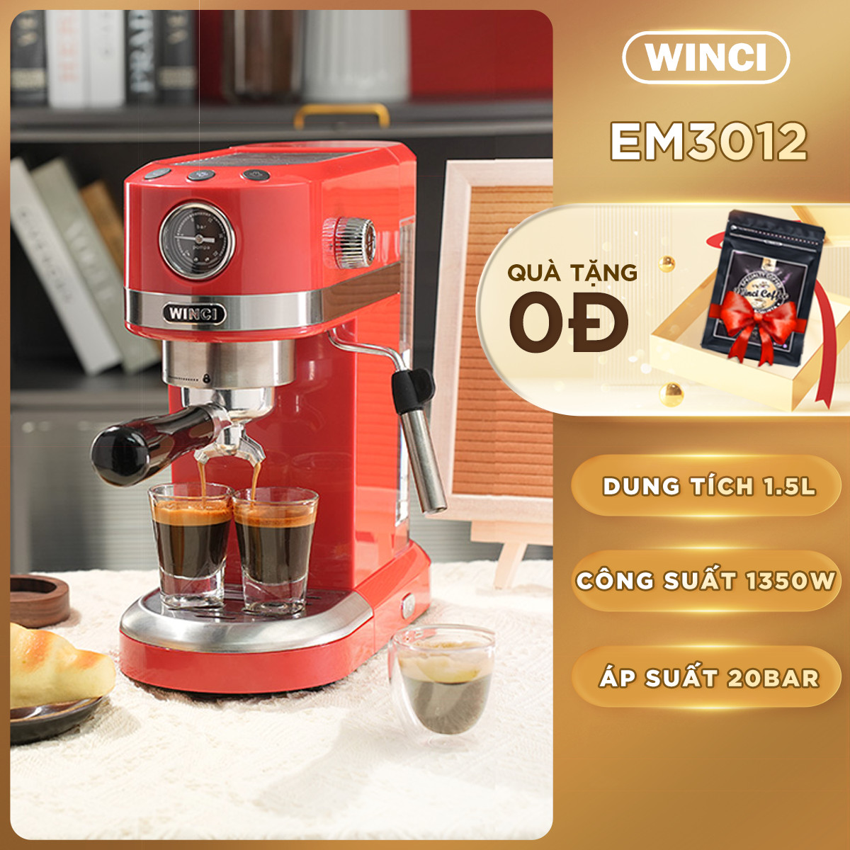 Máy pha cà phê Espresso Capuchino Latte Winci EM3102 EM4212 bảo hành 12 tháng