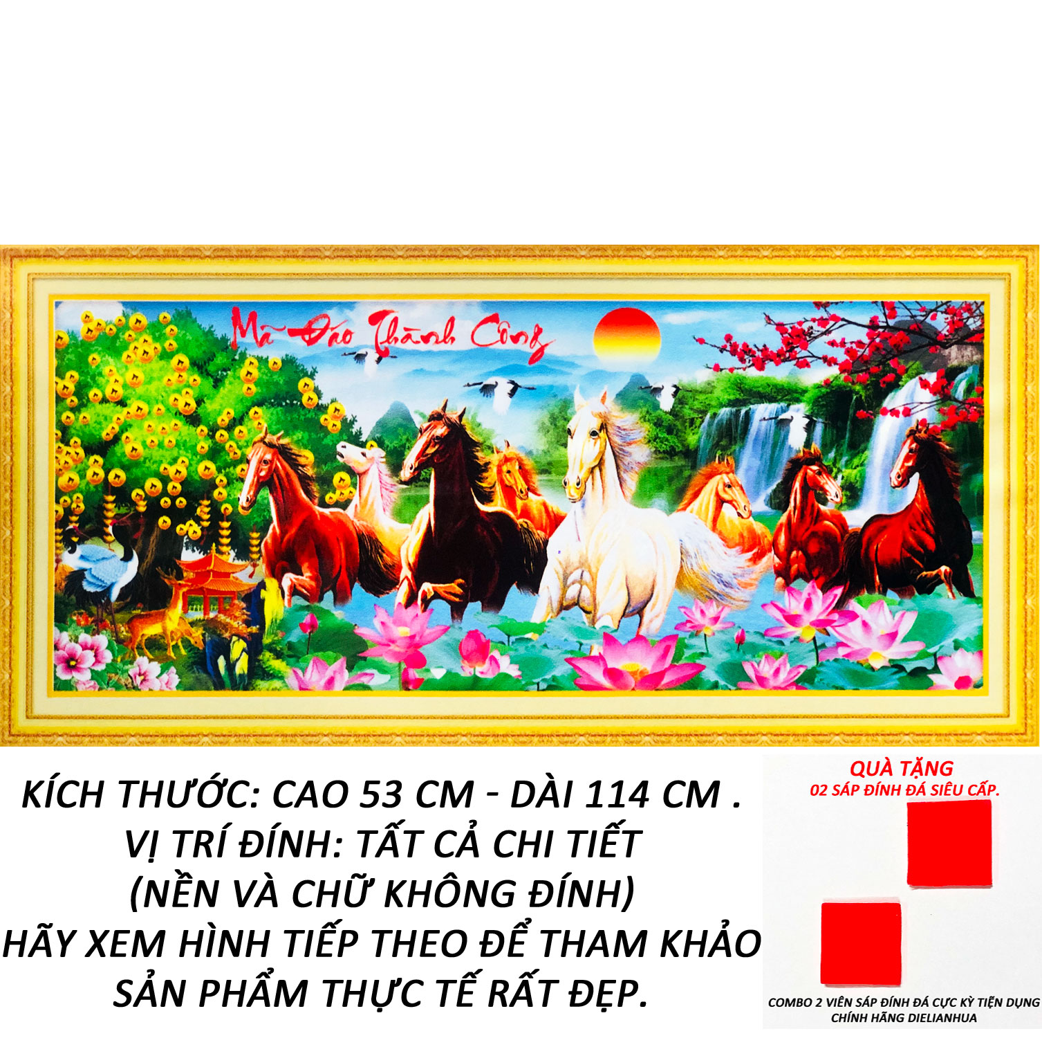 Tranh Đính Đá 5D - Mã Đáo Thành Công Và Cây Kim Tiền Tài Lộc 68 (Kèm Quà Tặng) - Tranh Minh Hiền (TỰ ĐÍNH ĐÁ)