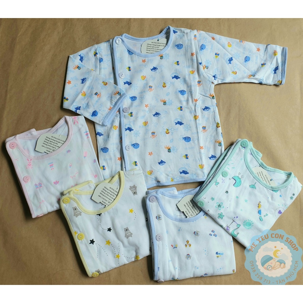 Áo bác sỹ tay dài cotton hoạ tiết cho bé sơ sinh từ 3-9kg - jou