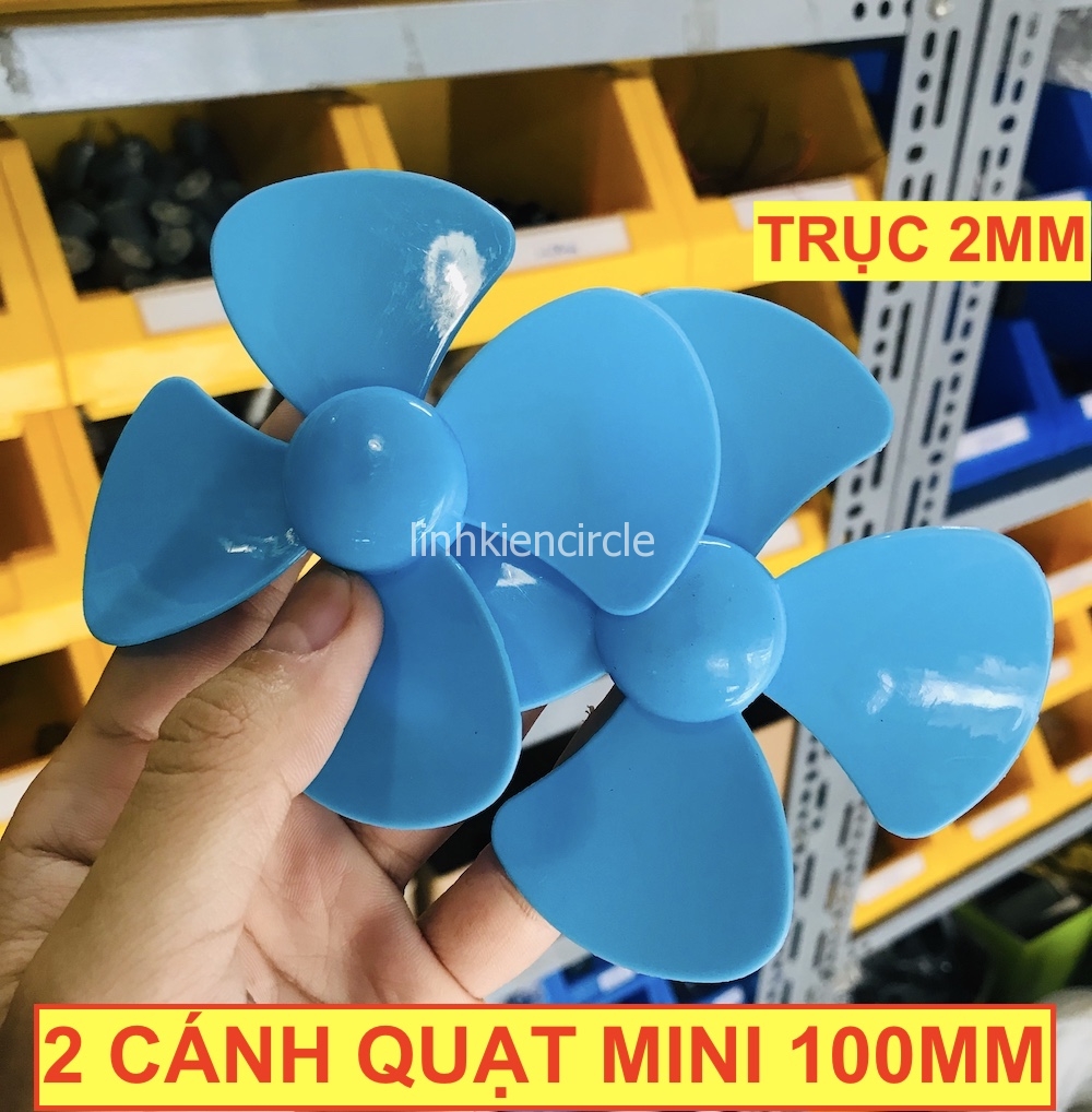 2 cánh quạt mini 100mm trục 2mm xanh chế quạt cầm tay mini - LK0313