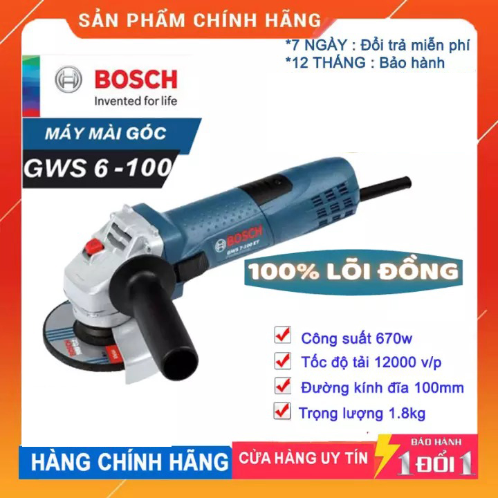 [HCM][ SALE  ]  Máy Mài Góc Máy Cắt B0SCH GWS 6-100 - 670W  - Máy mài cầm tay   Chuyên dùng để mài góc cắt sắt  gỗ  gạch đá trong gia đình hoặc công trình