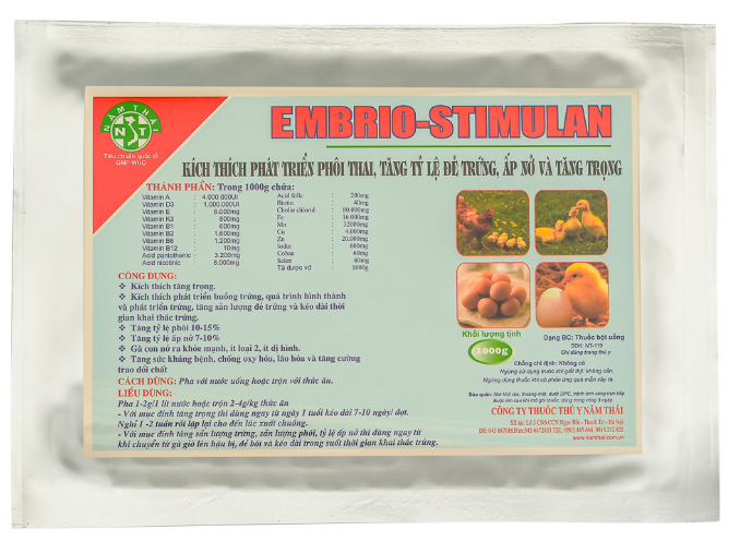 NĂM THÁI EMBRIO –STIMULAN 1kg kích thích phát triển phôi thai, tăng tỷ lệ đẻ trứng, tỷ lệ ấp nở và tăng trọng tốt