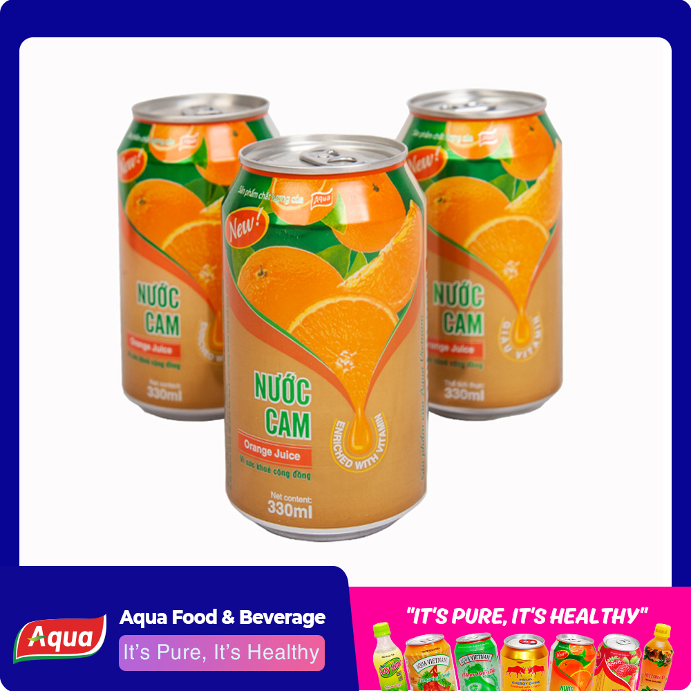 Combo 3 lon nước cam aqua 330ml