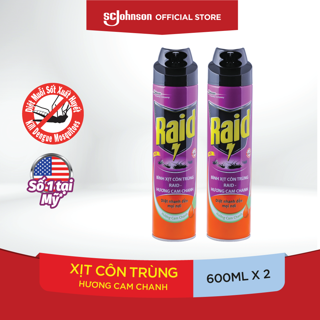 Combo 2 raid bình xịt côn trùng hương cam chanh 600ml