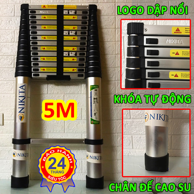 Thang nhôm rút xếp đơn 5M chính hãng Nikita Nhật Bản NKT-R50, bảo hành 2 năm có logo in chìm, HÀNG CHÍNH HÃNG