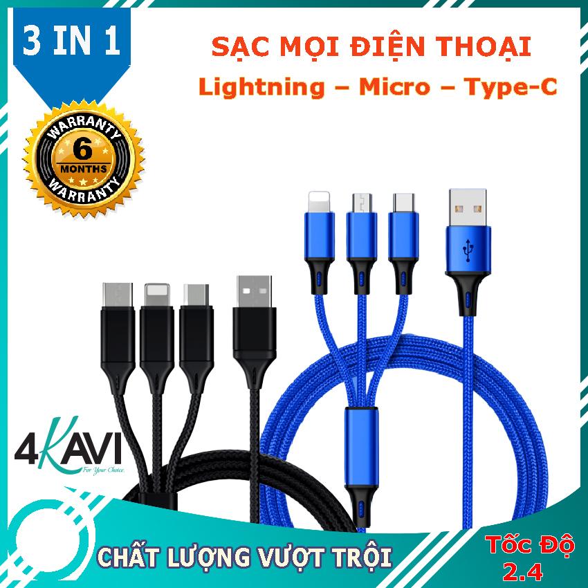Cáp sạc đa năng 3 đầu Lightning - MicroUSB - Type-C dài 1m2 sạc 3 thiết bị cùng một lúc.Cáp Sạc Nam Châm,Cáp Sạc Iphone,Cáp Sạc Type C,Cáp Sạc Sam Sung,Cáp Sạc Nhanh.
