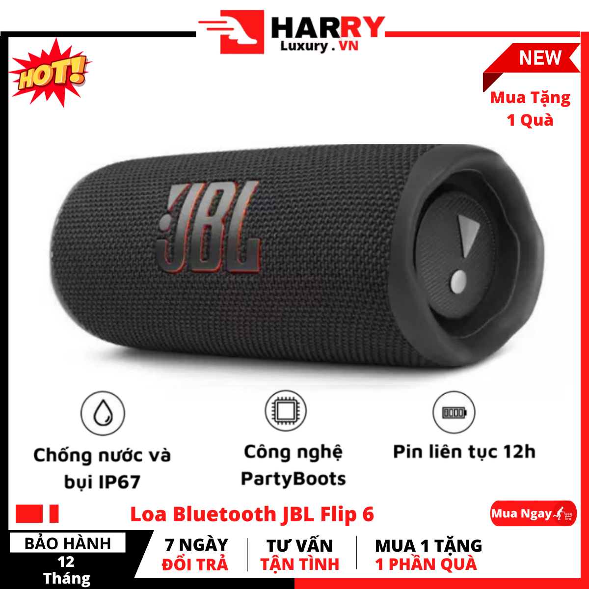 Loa đi động - loa bluetooth jbl flip 6 - chống nước ipx7 - âm bass cực mạnh - pin 4800 mah nghe nhạc 12h -bluetooth v5.1 - bh 12 tháng, lỗi đổi mới.