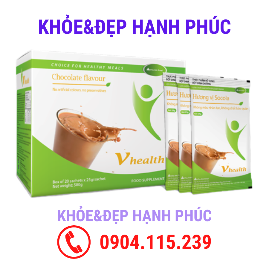 Bữa ăn dinh dưỡng vhealth vị socola vinalink group 20 gói hộp 25 gr gói