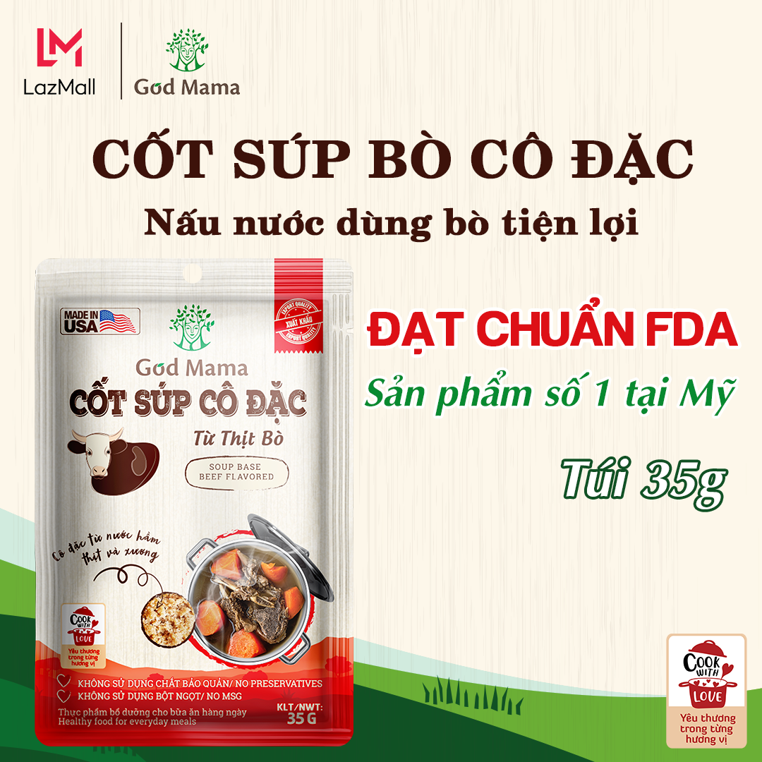 [CP] Cốt súp cô đặc Bò (35g) - Từ Thịt và Xương Bò - Nấu Nước Hầm Bò Tích Tắc - Có Ngay Một Bữa Ăn Gia Đình An Toàn và Bổ Dưỡng Cho Gia Đình Bạn - Thương hiệu God Mama (35gram)