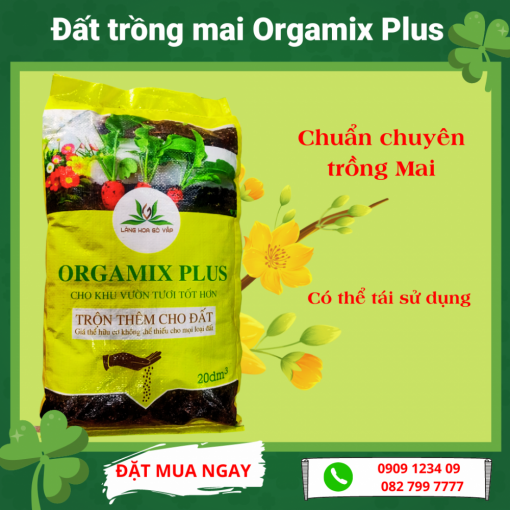 Đất trồng mai Orgamix Plus 20dm (Vườn Sài Gòn), đất trồng mai chất lượng được sản xuất từ vườn mai hơn 30 năm tuổi