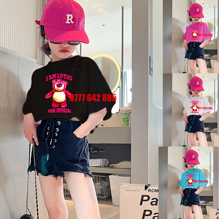 Áo thun cho bé gái 30 kg form crotop áo crotop in hình losto gấu dâu mommax kids