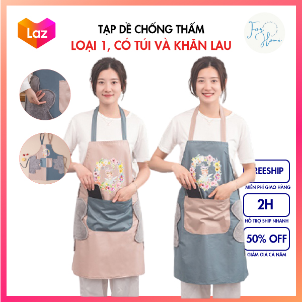 ⚡HÀNG HỊN CHỐNG NƯỚC⚡ Tạp Dề Nấu Ăn Chống Thấm Nước Có Túi Đựng Và Lau Tay, Phong Cách Hàn Quốc