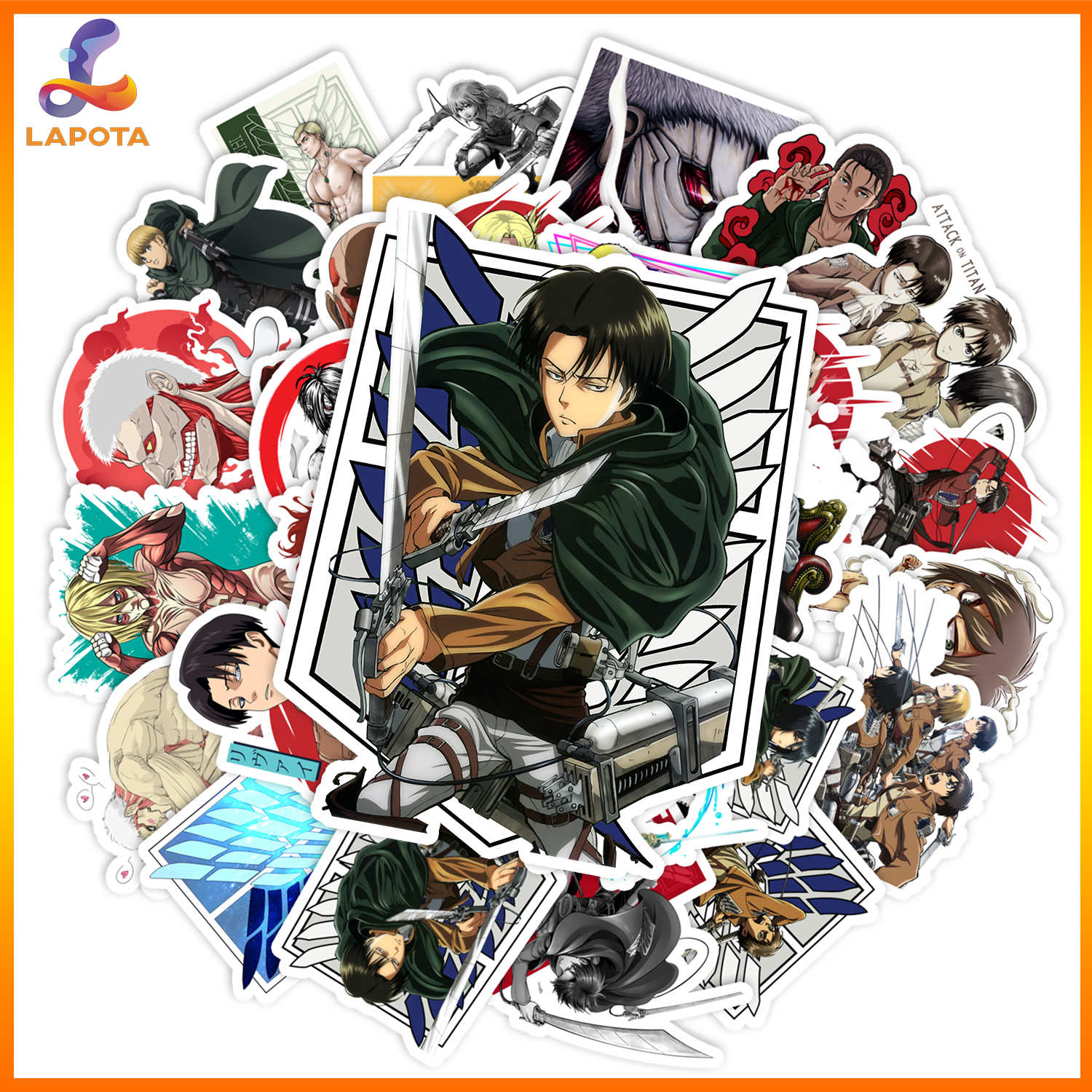Set 50 cái Sticker Attack on Titans chống nước, Sticker Attack on Titans Levi, Sticker Attack on Titan Laptop