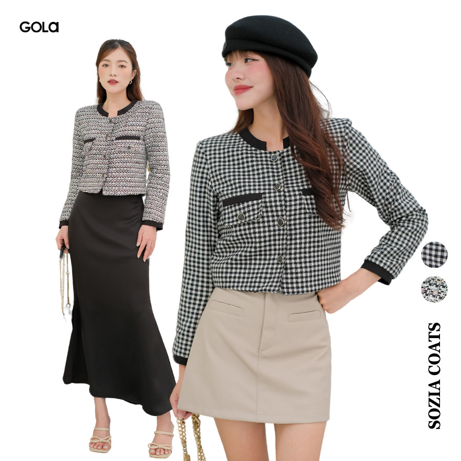 Sozia tweed coats - áo khoác vải tweed túi giả