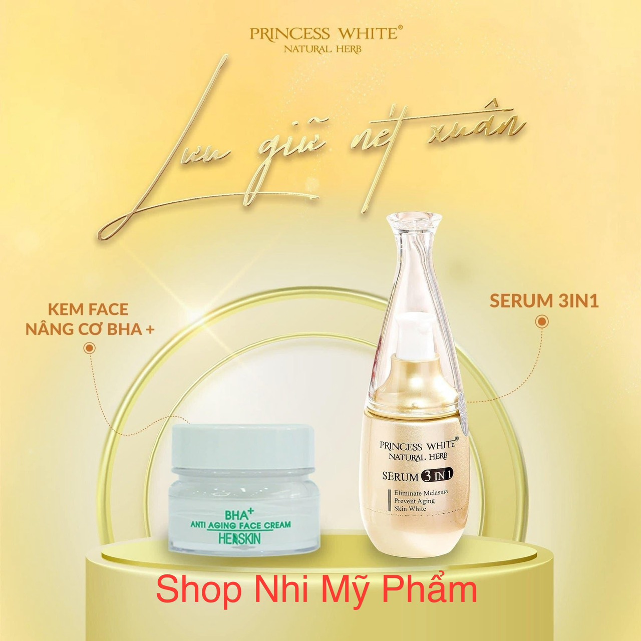 Bộ serum 3in1+ kem face nâng cơ herskin dưỡng trắng da cấp ẩm ngừa lão hóa da princess white herskin