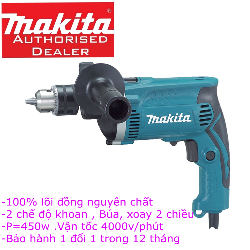 Máy khoan cầm tay MAKITA HP1630 - Có búa - Khoan tường - Đục bê tông - Lõi đồng 100% - Khoan MAKITA 13mm tốc độ cao