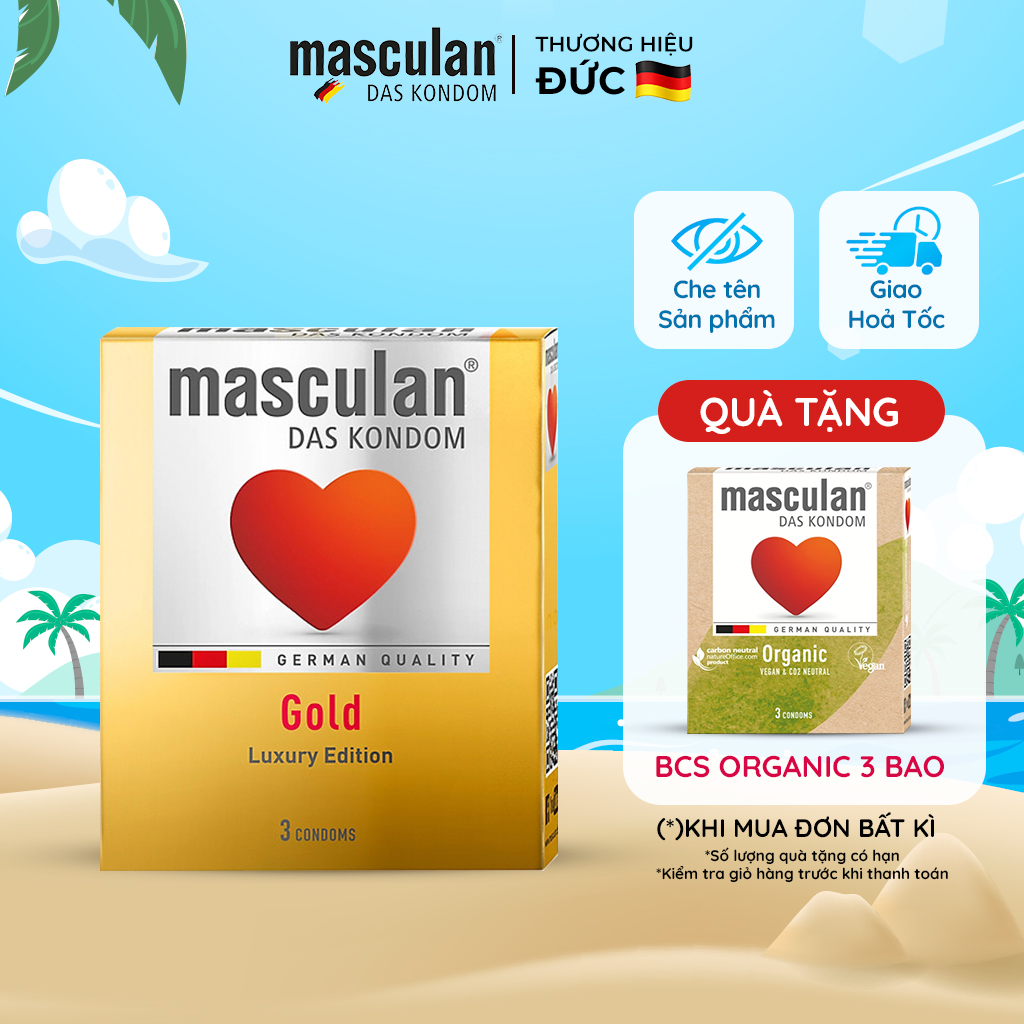 Bao cao su Đức Masculan - Ánh vàng sang trọng - Hộp 3 Bao