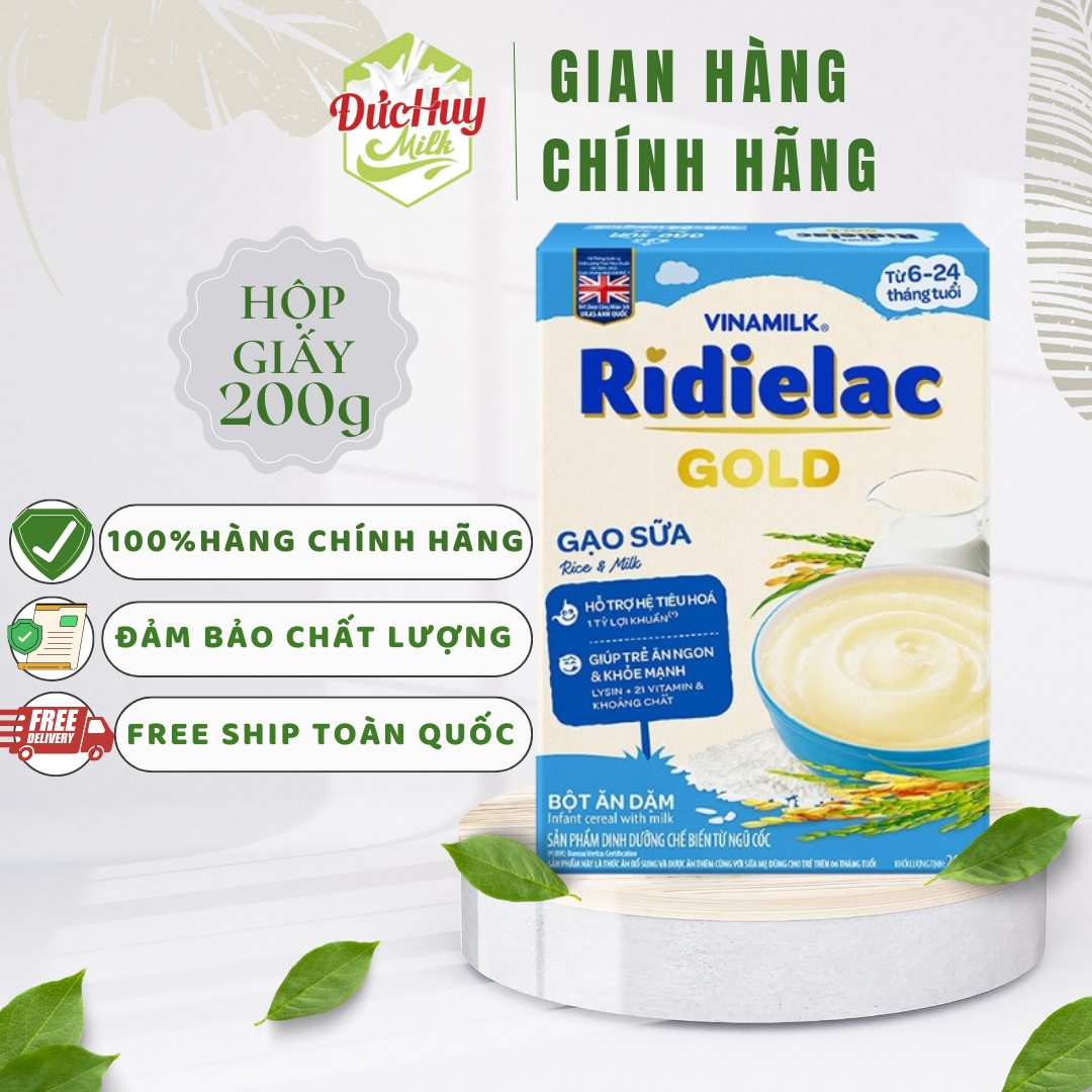 Bột ăn dặm RIDIELAC GOLD Gạo Sữa hộp giấy 200g