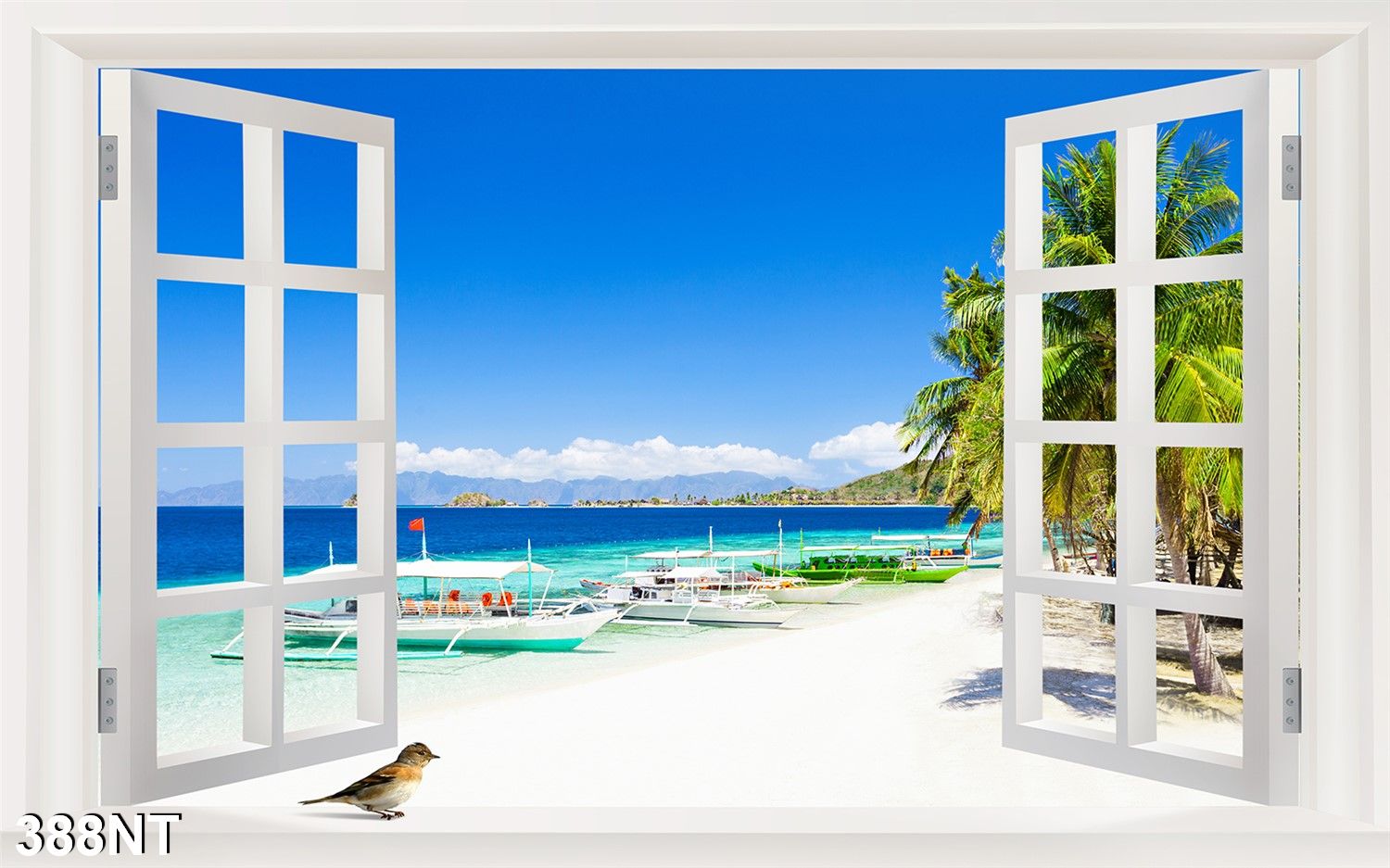 TRANH DÁN TƯỜNG 3D CỬA SỔ PHONG CẢNH ĐẸP 388NT - TRANH DÁN TƯỜNG HÌNH Ô CỬA SỔ NHÌN RA PHONG CẢNH