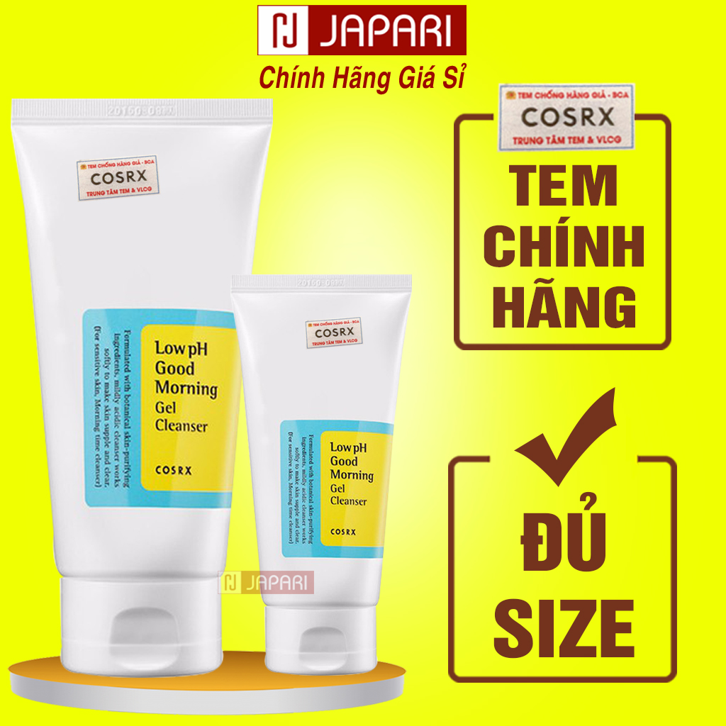 Sữa Rửa Mặt Cosrx Low PH Good Morning Gel Cleanser Cho da dầu mụn 150ml/50ml CHÍNH HÃNG - Srm Cosrx Hàn Quốc - Sửa rửa mặt cho Nam Nữ Corsx Kiềm Dầu Giảm Mụn Ẩn Corx Cox - Mỹ Phẩm Giá Sỉ JAPARI
