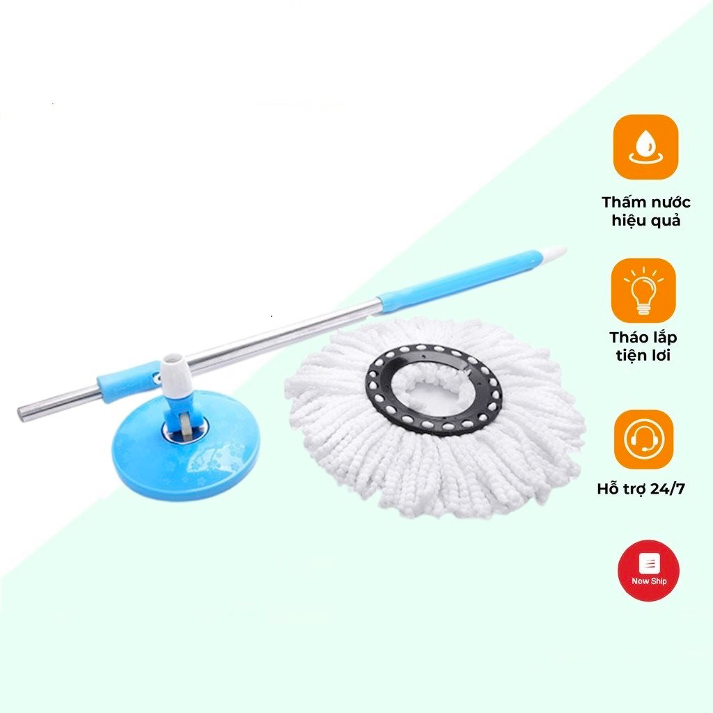 Cây lau nhà,chổi lau nhà 360 độ inox có bông lau