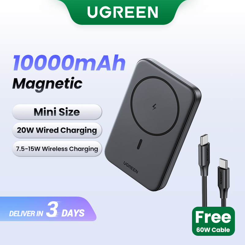 Pin sạc dự phòng không dây UGREEN 5000mAh/10000mAh Magsafe Pin dự phòng hút từ PD 20W Pin Li-on Power Bank USB Type C Portable Charger củ sạc nhanh iphone Compatible for iPhone 16 Pro 15 14 13 12 Pro Max Samsung S24 Ultra Macbook Pro Model:25919