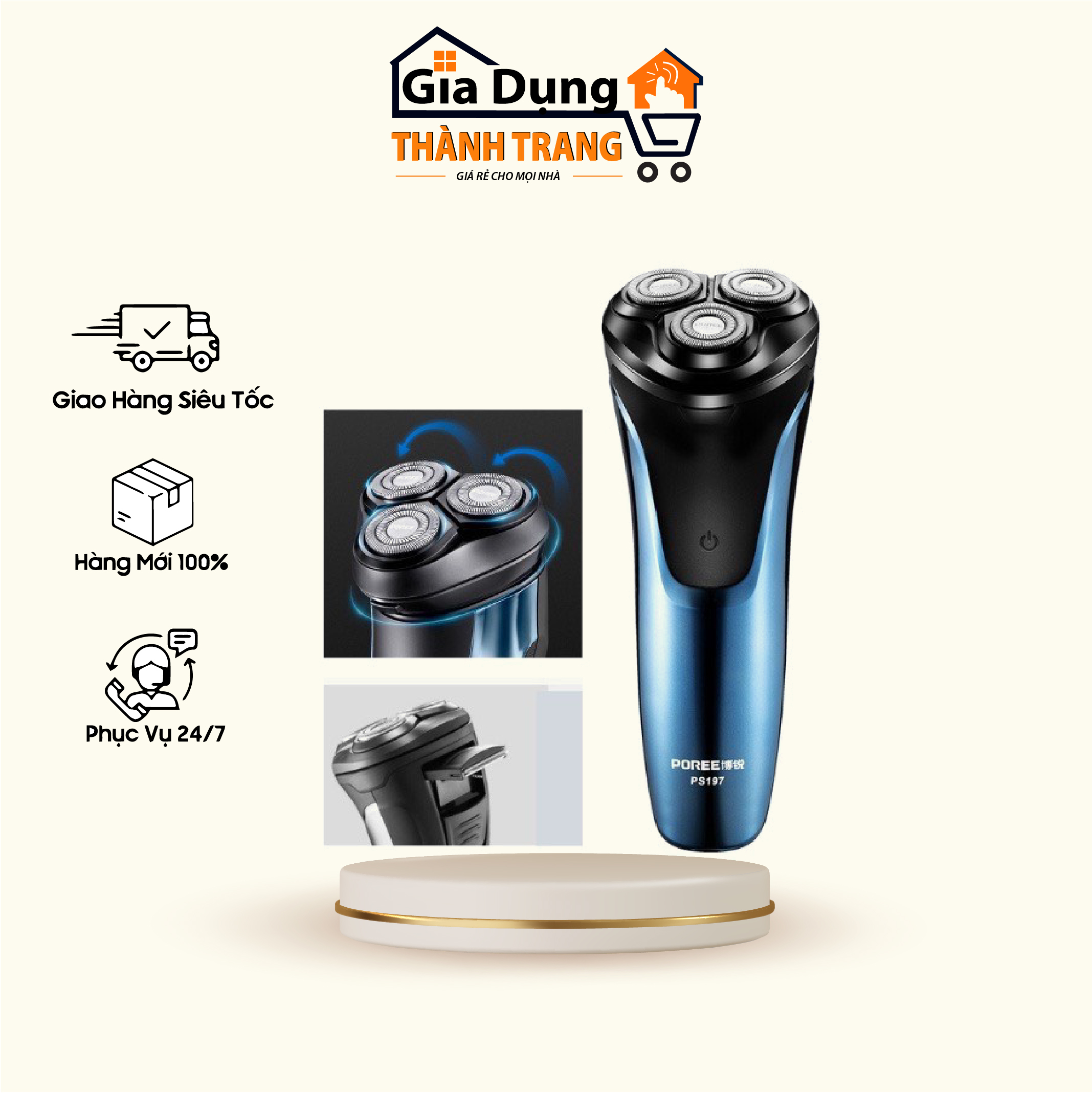 Máy cạo râu thông minh POREE PS197, cạo cực nhanh không đau rát, kháng nước, chống kẹt râu