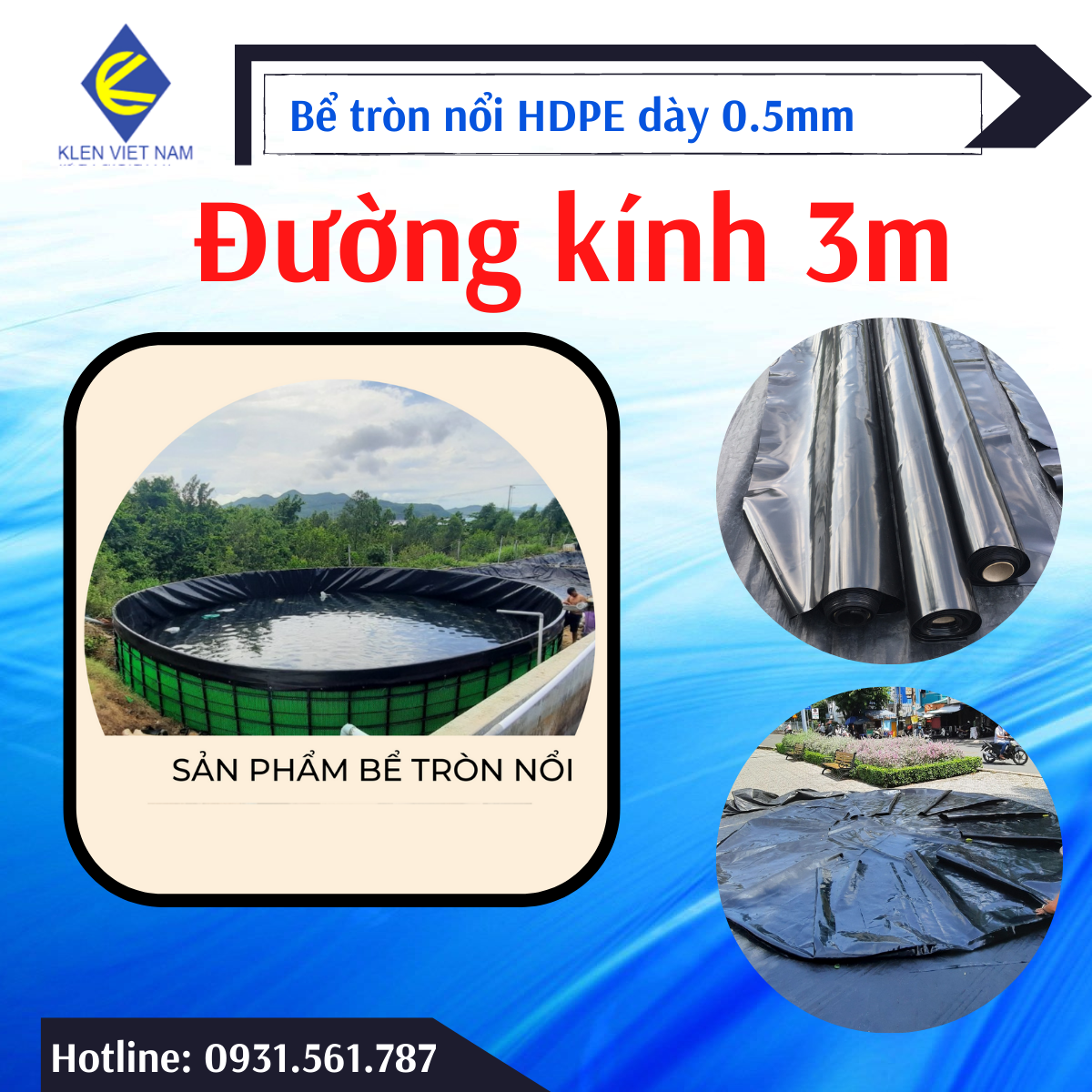 HCM Bể bạt nuôi cá chất liệu HDPE dày 5zem đường kính 3m cao 1.5m