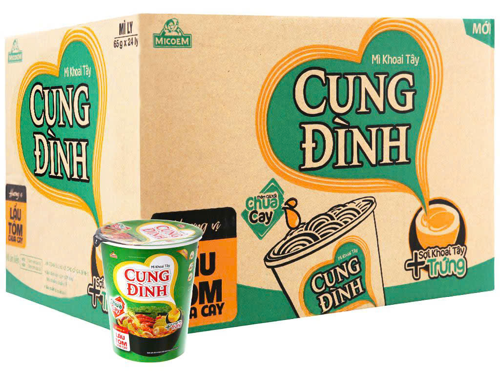 Thùng 24 Ly Mì Cung Đình Lẩu Tôm Chua Cay 65g