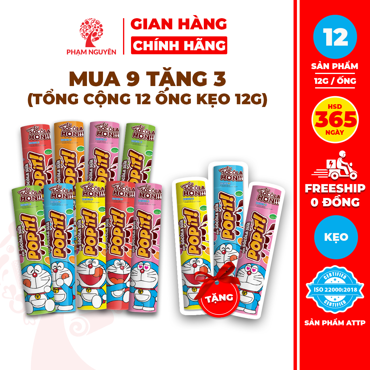 MUA 9 TẶNG 3 | Tổng cộng 12 Ống Kẹo socola sữa Popit Doreamon Ống 12g | Đồ ăn vặt