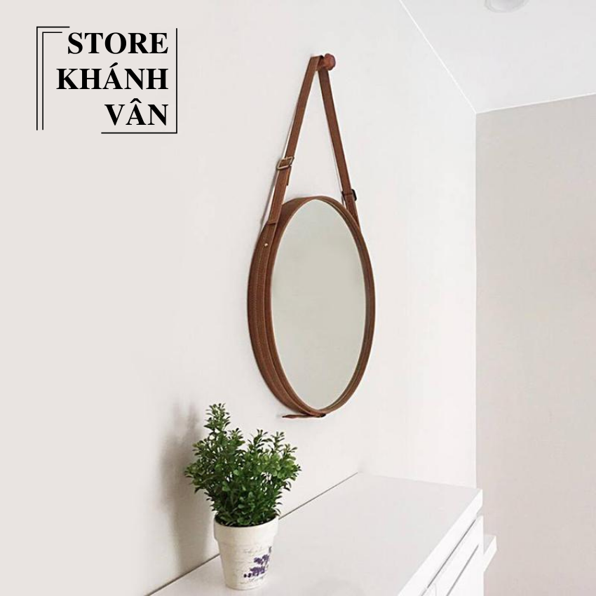 Gương Tròn Treo Tường Dây Da Simili Cao Cấp D60 - Gương tròn cao cấp treo tường D60 - Gương dây da Simili D60 - Gương tròn trang trí treo tường D60 - sản phẩm có kèm vít treo tường - Gương tròn D60 - Khánh Vân Store