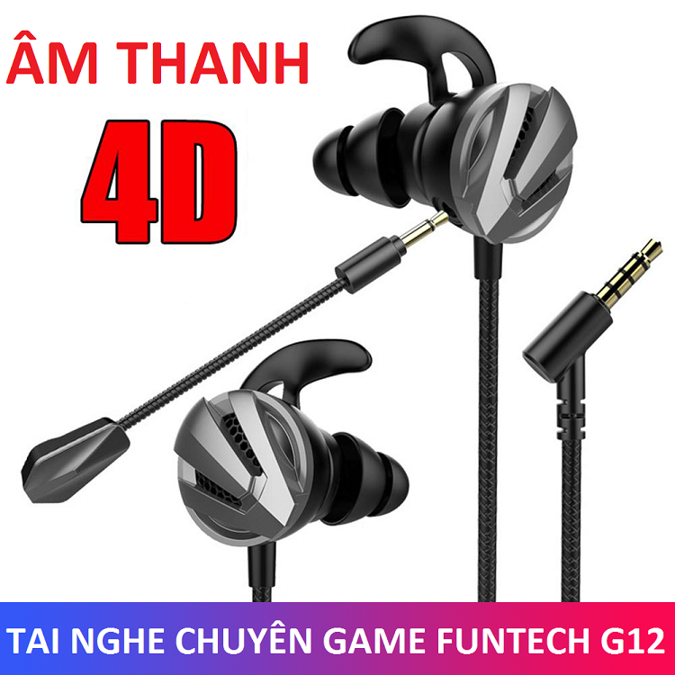Tai nghe gaming có micro Funtech G12 phiên bản 2020 âm thanh 4D full box tặng kèm bao da và jack chuyển đổi ra máy tính bảo hành 12 tháng lỗi 1 đổi 1 trên toàn quốc