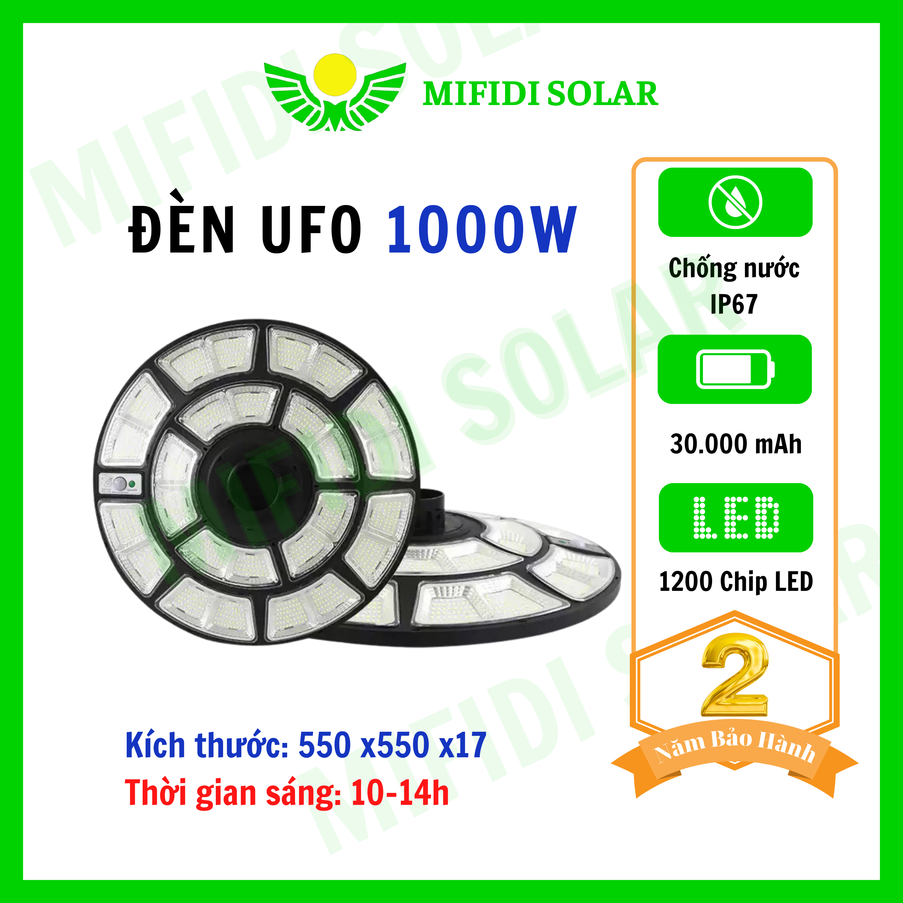 Đèn Sân Vườn Năng Lượng Mặt Trời 1000W Đĩa Bay UFO Cao Cấp