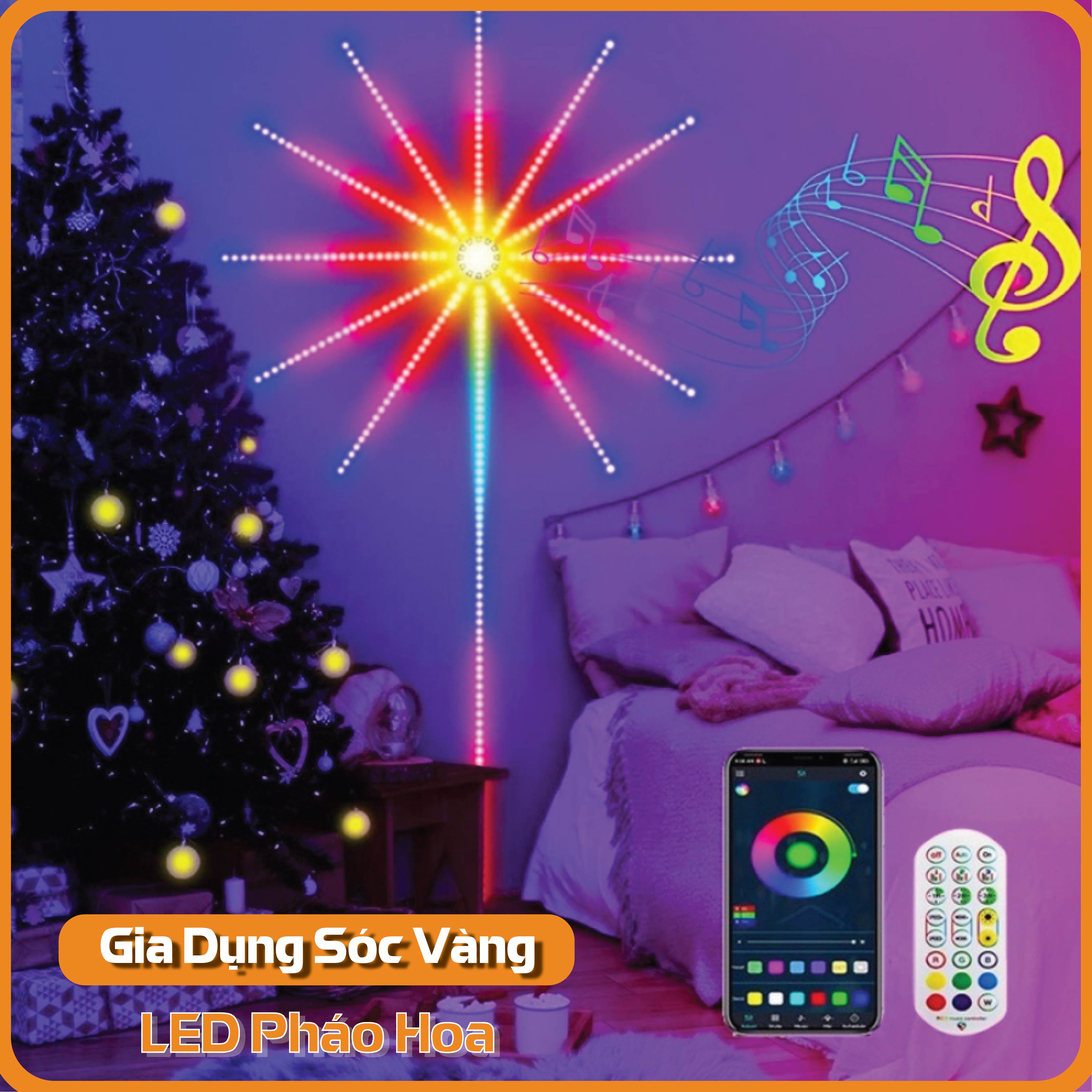 Bộ đèn LED hình Pháo Hoa RGB 16 triệu màu điều chỉnh qua remote hoặc bluetooth trang trí tết noel Gia Dụng Sóc Vàng