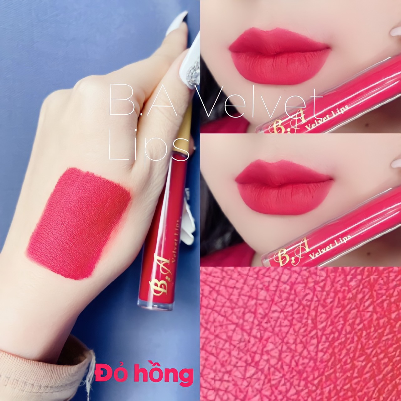 Son kem lì nắp vàng cao cấp b.a màu đỏ hồng