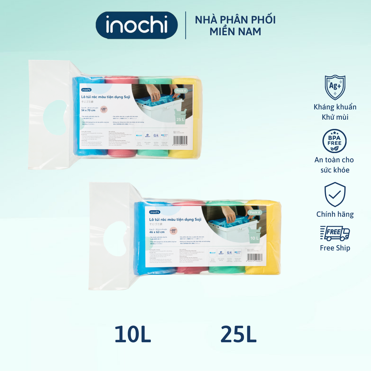 Lô túi rác MÀU Soji có quai tiện dụng, tự hủy, dẻo dai khó rách