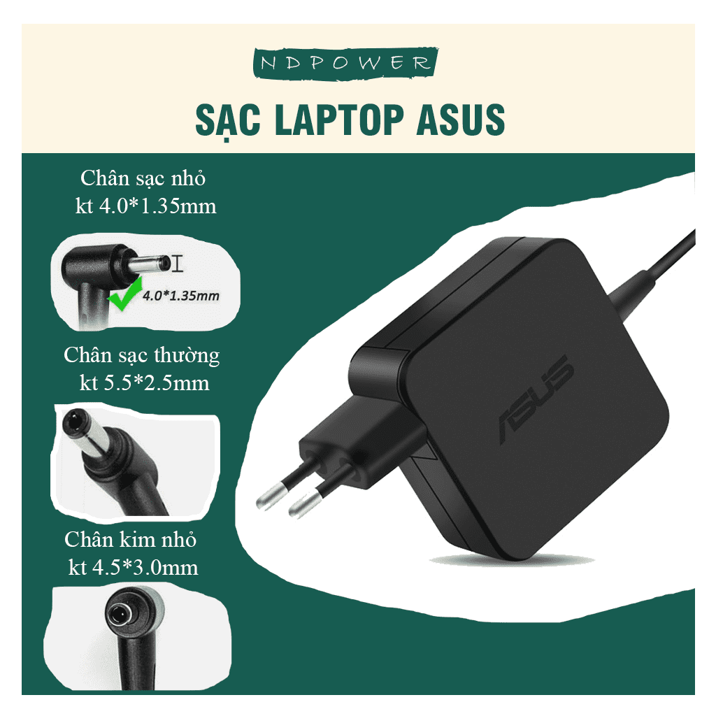 Sạc laptop asus giá rẻ TechShop công suất 19V 3.42A/2.37A/1.75A chân sạc nhỏ, chân sạc to (Củ hình vuông)