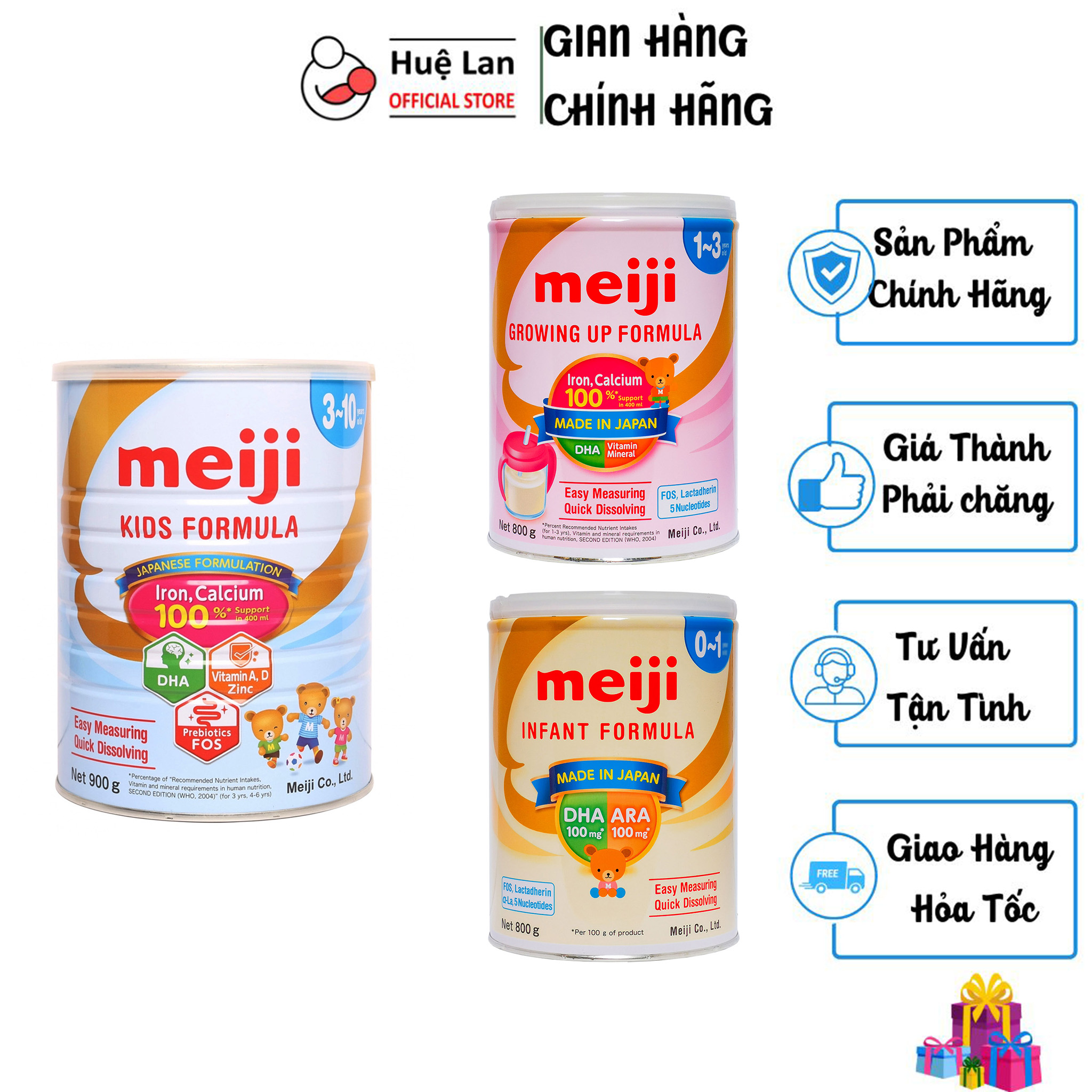 Sữa bột meiji cho trẻ từ 0-1/1-3/3-10 tuổi đủ số lon 800g