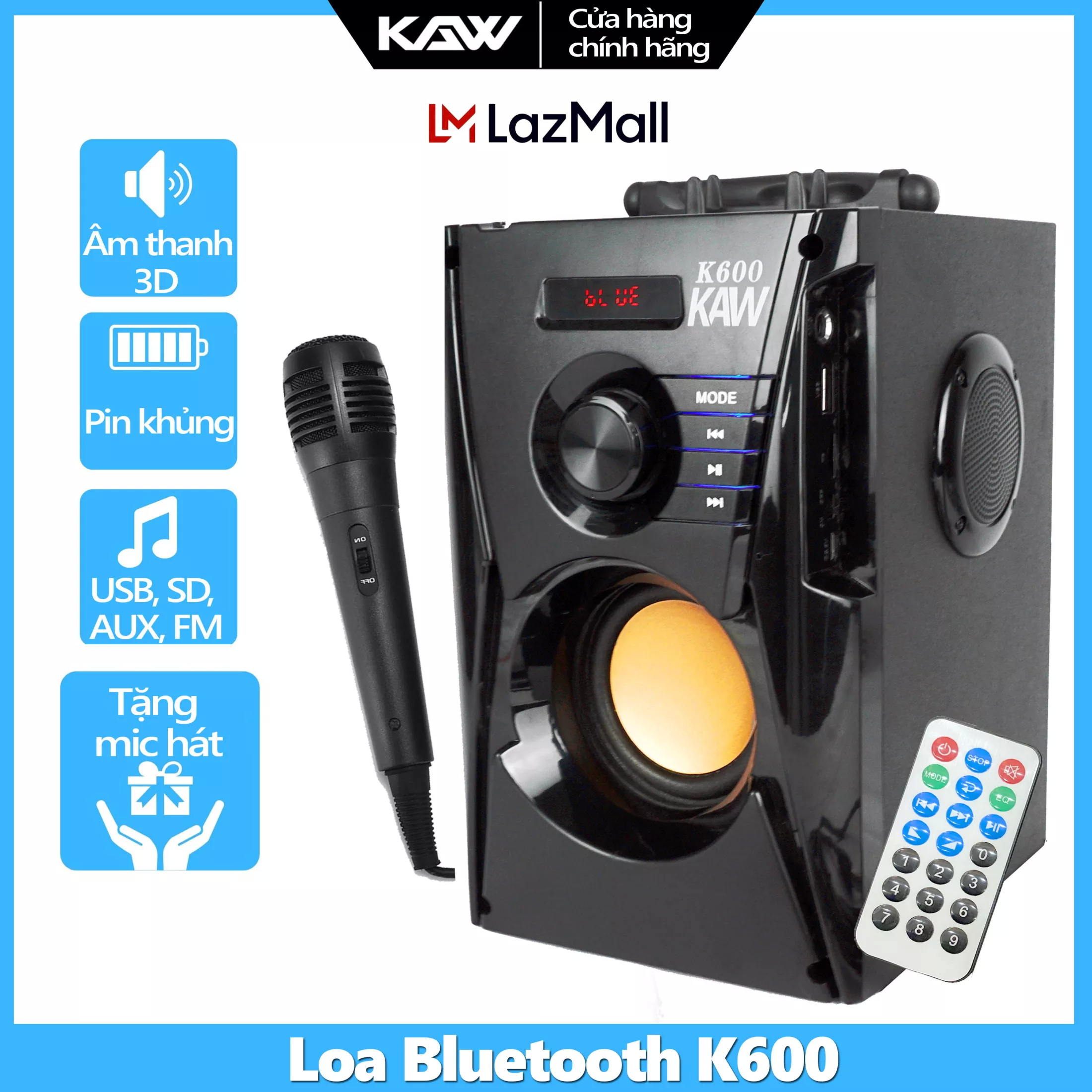 (Tặng Kèm Mic Hát) Loa Hát Karaoke - Loa Bluetooth Di Động - Loa Kéo Thương Hiệu KAW K500, Loa Nghe Nhạc Cho Âm Thanh 3D Sống Động . Bảo Hành Uy Tín