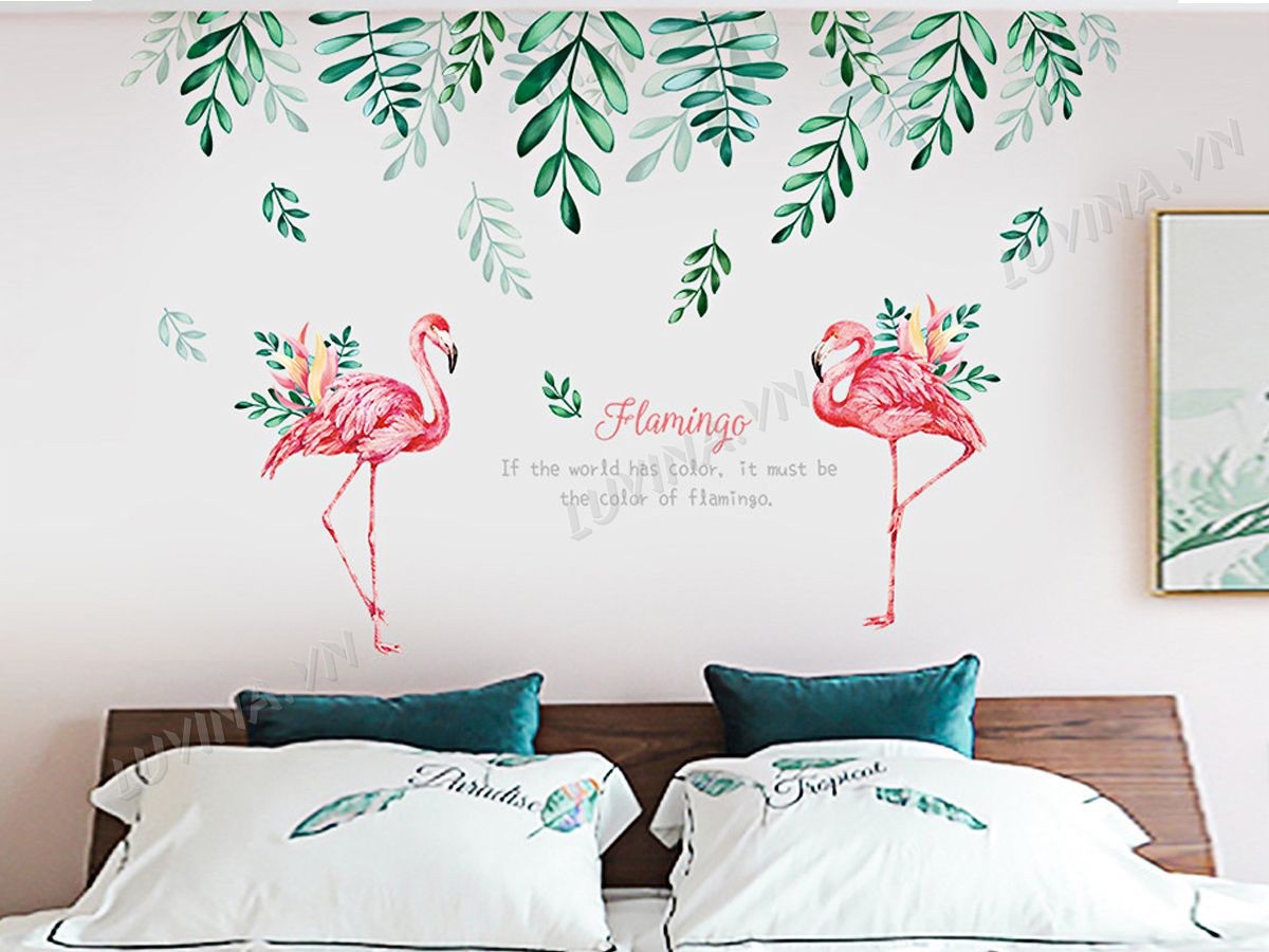 Decal tranh dán tường dàn trần tường hạc hồng