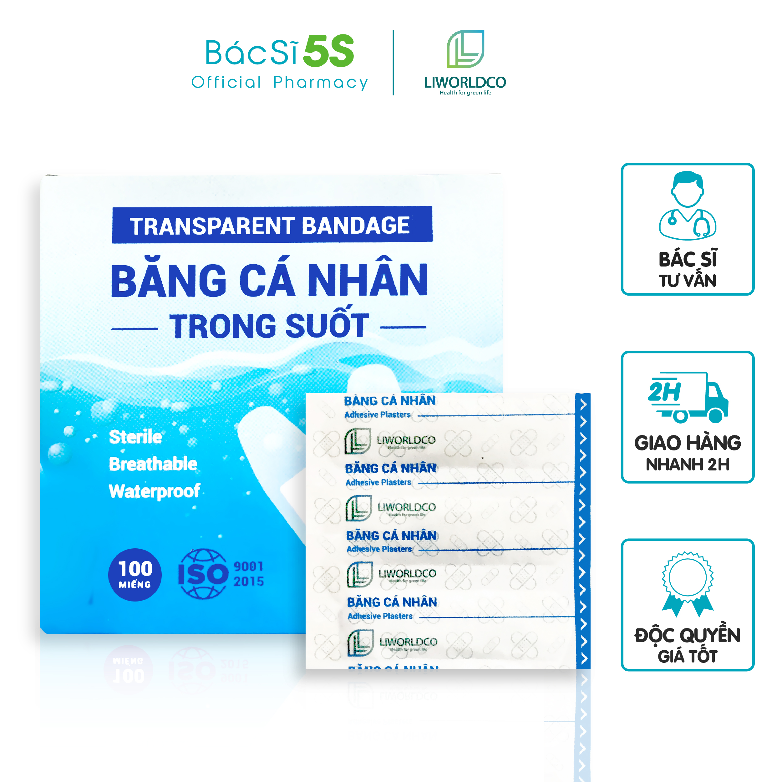Băng cá nhân trong suốt/màu da/họa tiết Liworldco - Loại băng keo cá nhân thẩm mỹ, thông thoáng, độ dính cao