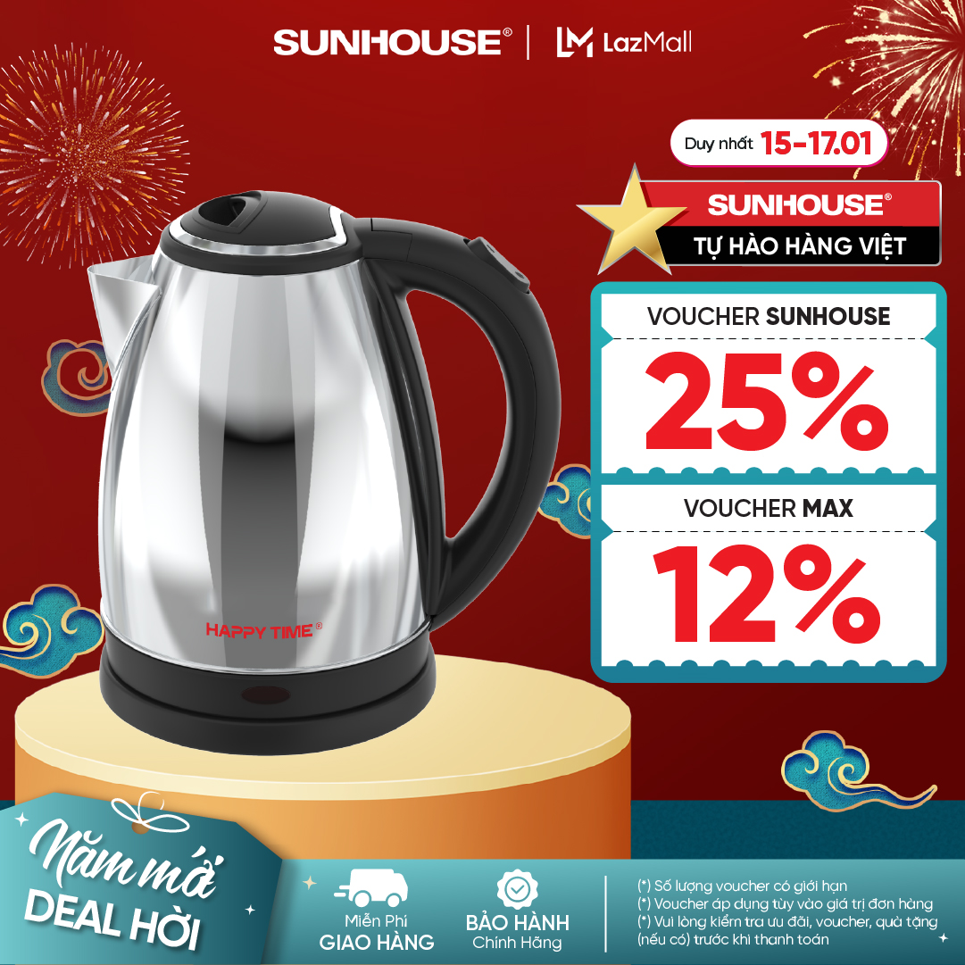 Happy Time Htd1055 1.5L Electric Kettle - Automatically Turns Off When Boiling - High Quality Stainless Steel Material - Super Durable Plastic Handle to Prevent Heat - Genuine Product with 12 Month Warranty