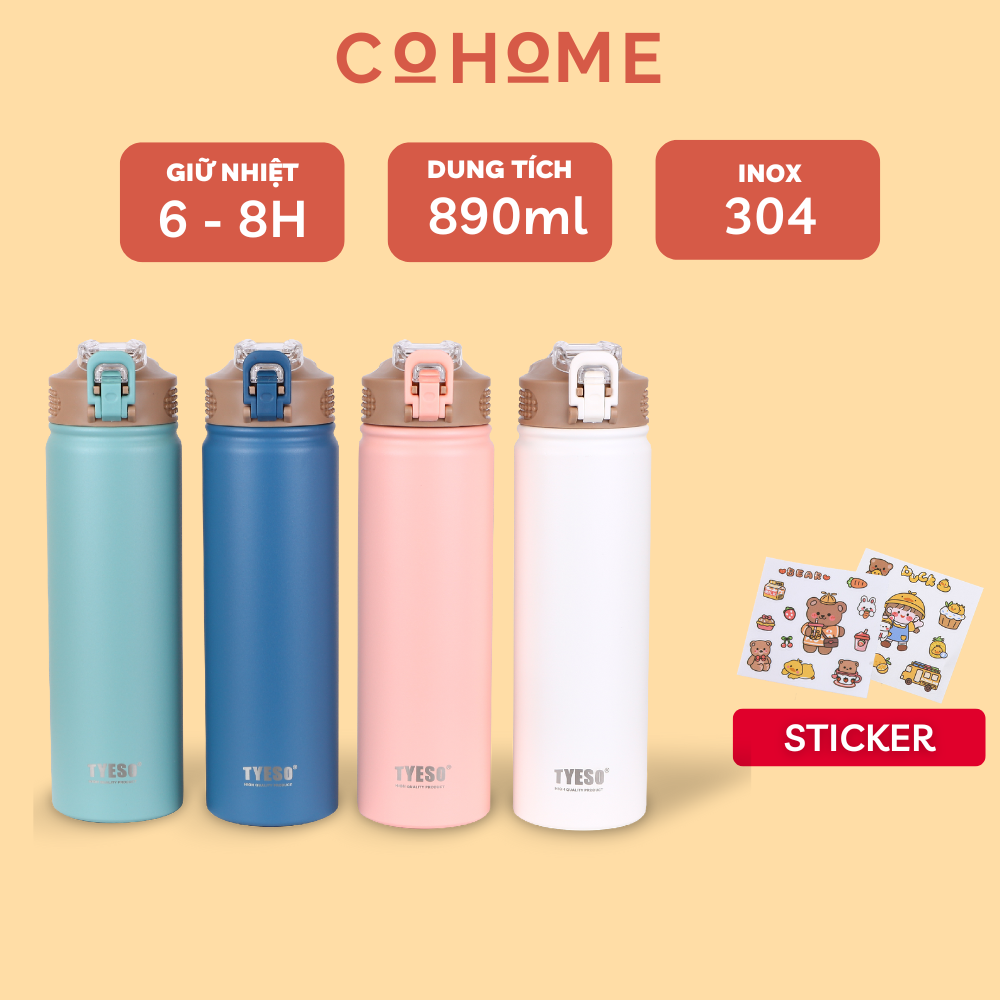Bình giữ nhiệt có ống hút 750ml inox 304 an toàn, bình nước giữ nhiệt nóng và lạnh 8H