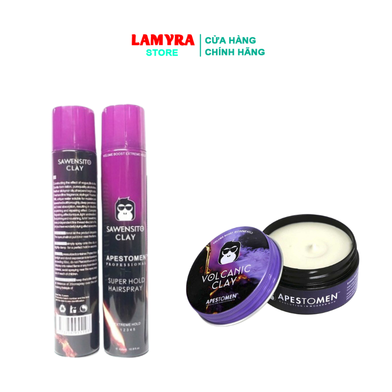 Combo gôm xịt tóc + sáp vuốt tóc Volcanic